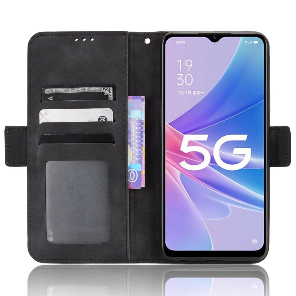 PU Leather Multiple Card Slots Case for Oppo A97 5G, Wallet Foldable Stand Folio Flip Phone Cover - Black-2