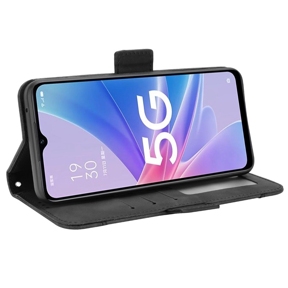 PU Leather Multiple Card Slots Case for Oppo A97 5G, Wallet Foldable Stand Folio Flip Phone Cover - Black-3
