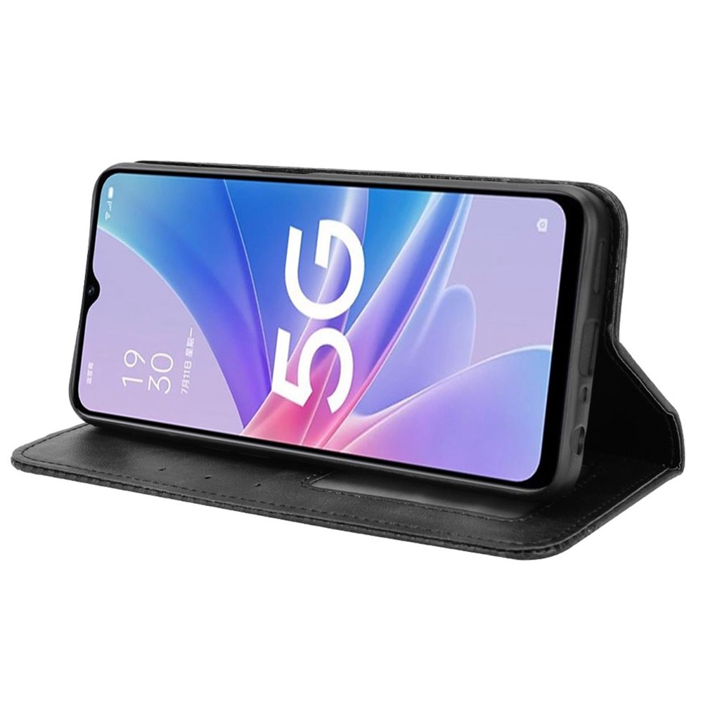 For Oppo A97 5G Auto Closing Magnetic Phone Case Retro PU Leather + TPU Wallet Stand Phone Cover - Black-3