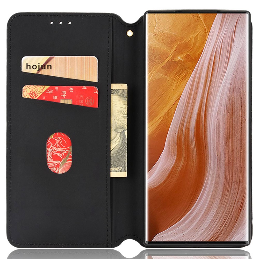 For ZTE Axon 40 Ultra 5G Imprinting Rhombus Pattern Phone Case Magnetic Absorption PU Leather Wallet Stand Cover - Black-2