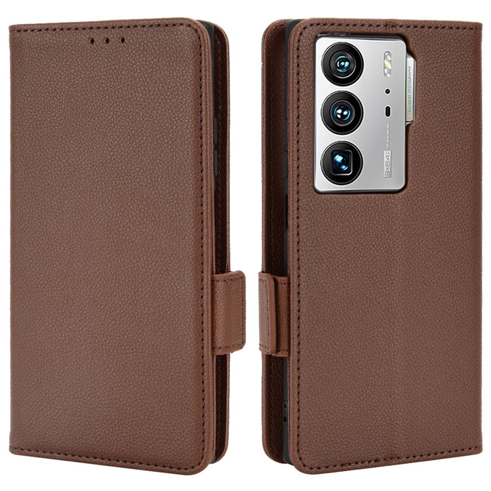 Litchi Texture Phone Cover for ZTE Axon 40 Ultra 5G, PU Leather Folio Flip Magnetic Clasp Case with Wallet Stand - Brown-1