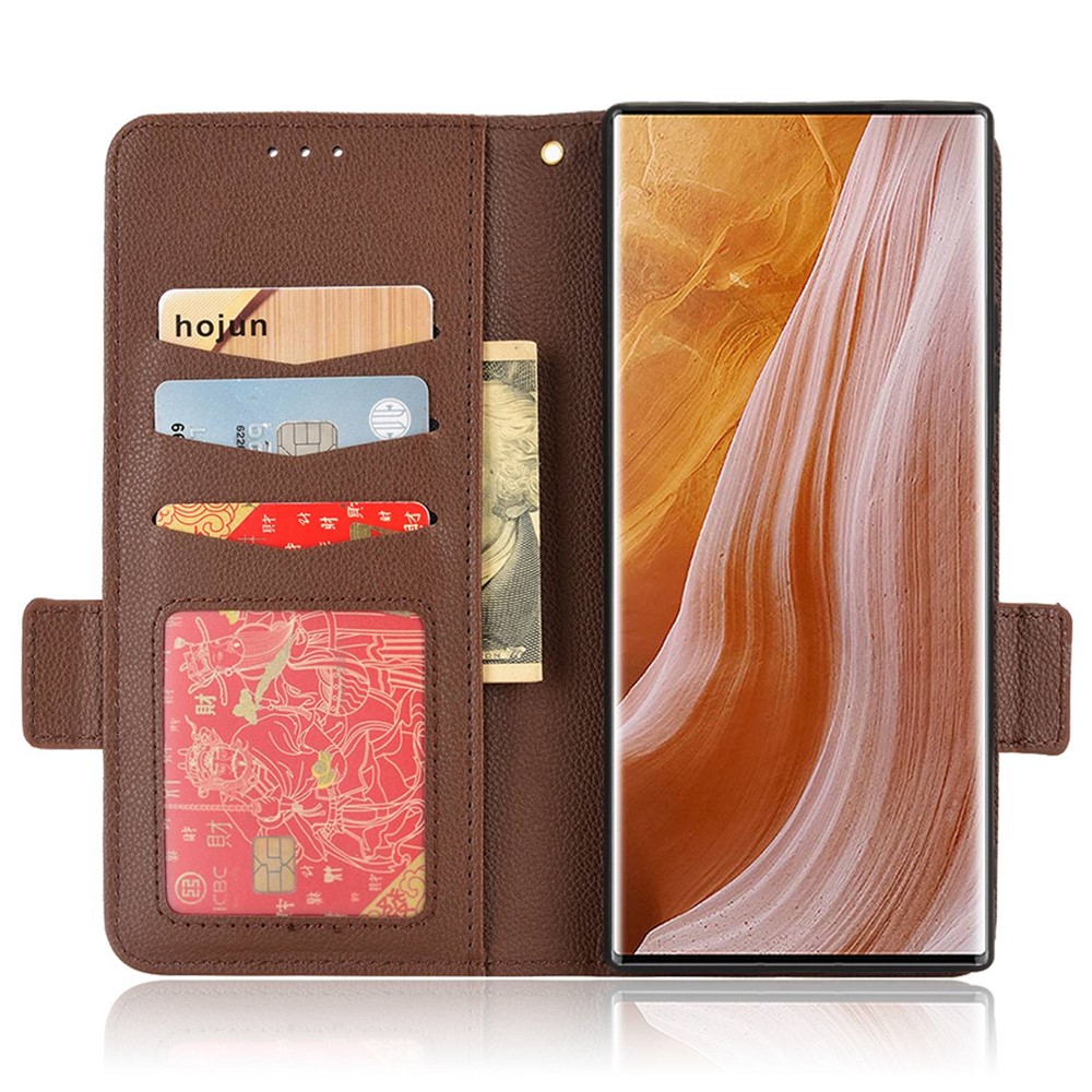 Litchi Texture Phone Cover for ZTE Axon 40 Ultra 5G, PU Leather Folio Flip Magnetic Clasp Case with Wallet Stand - Brown-2