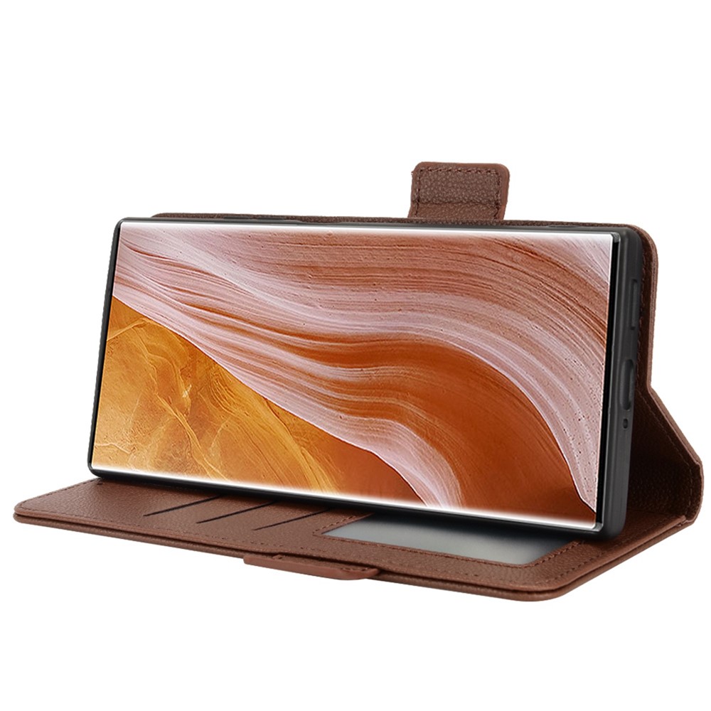 Litchi Texture Phone Cover for ZTE Axon 40 Ultra 5G, PU Leather Folio Flip Magnetic Clasp Case with Wallet Stand - Brown-3