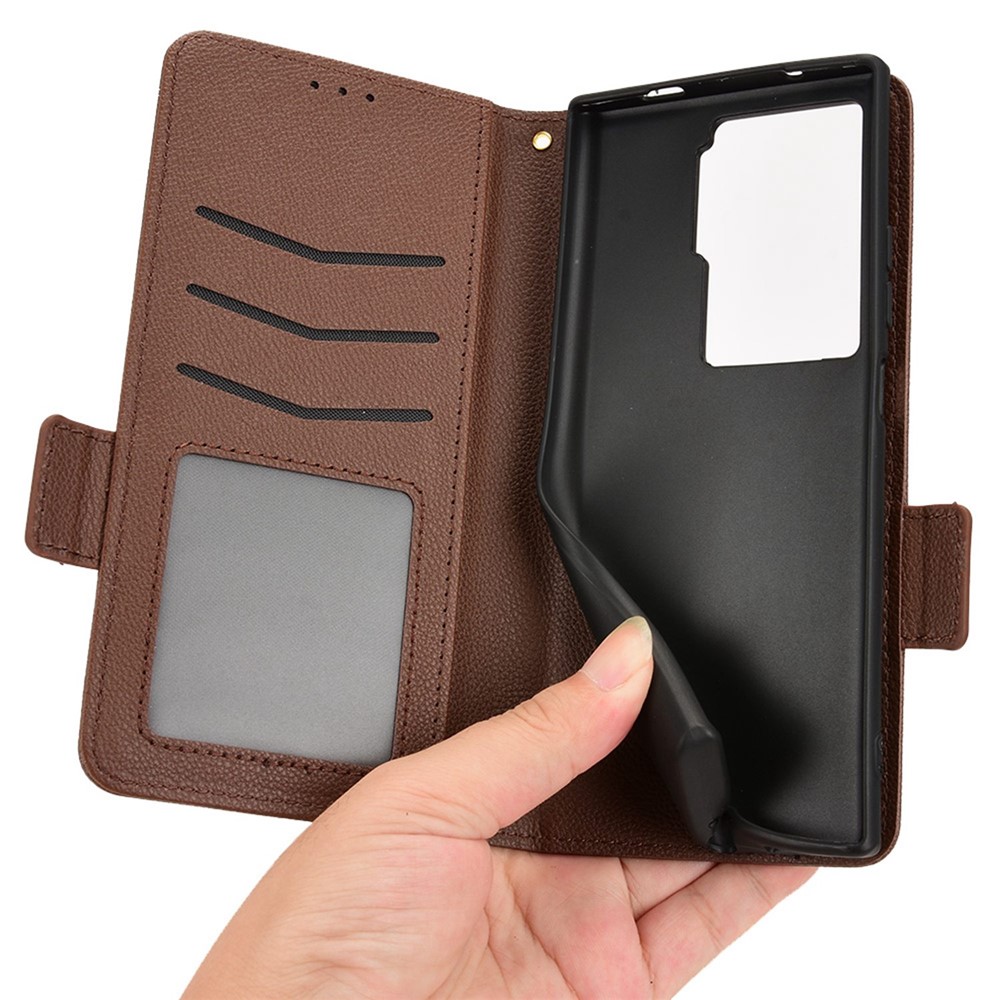 Litchi Texture Phone Cover for ZTE Axon 40 Ultra 5G, PU Leather Folio Flip Magnetic Clasp Case with Wallet Stand - Brown-6