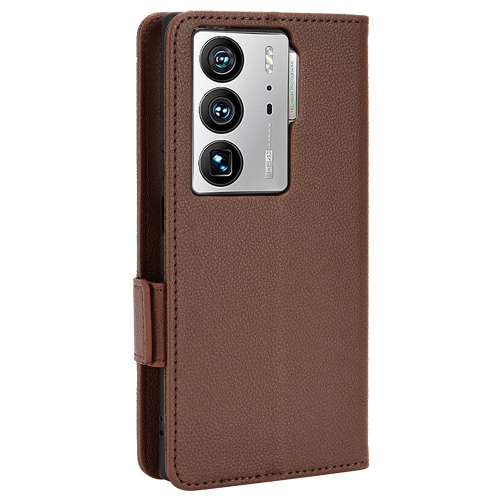 Litchi Texture Phone Cover for ZTE Axon 40 Ultra 5G, PU Leather Folio Flip Magnetic Clasp Case with Wallet Stand - Brown-8