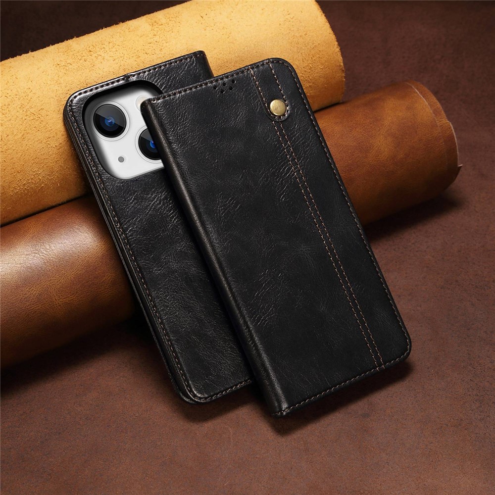 For iPhone 14 Max 6.7 inch Waxy Crazy Horse Texture Phone Case PU Leather TPU Stand Wallet Cover - Black-7