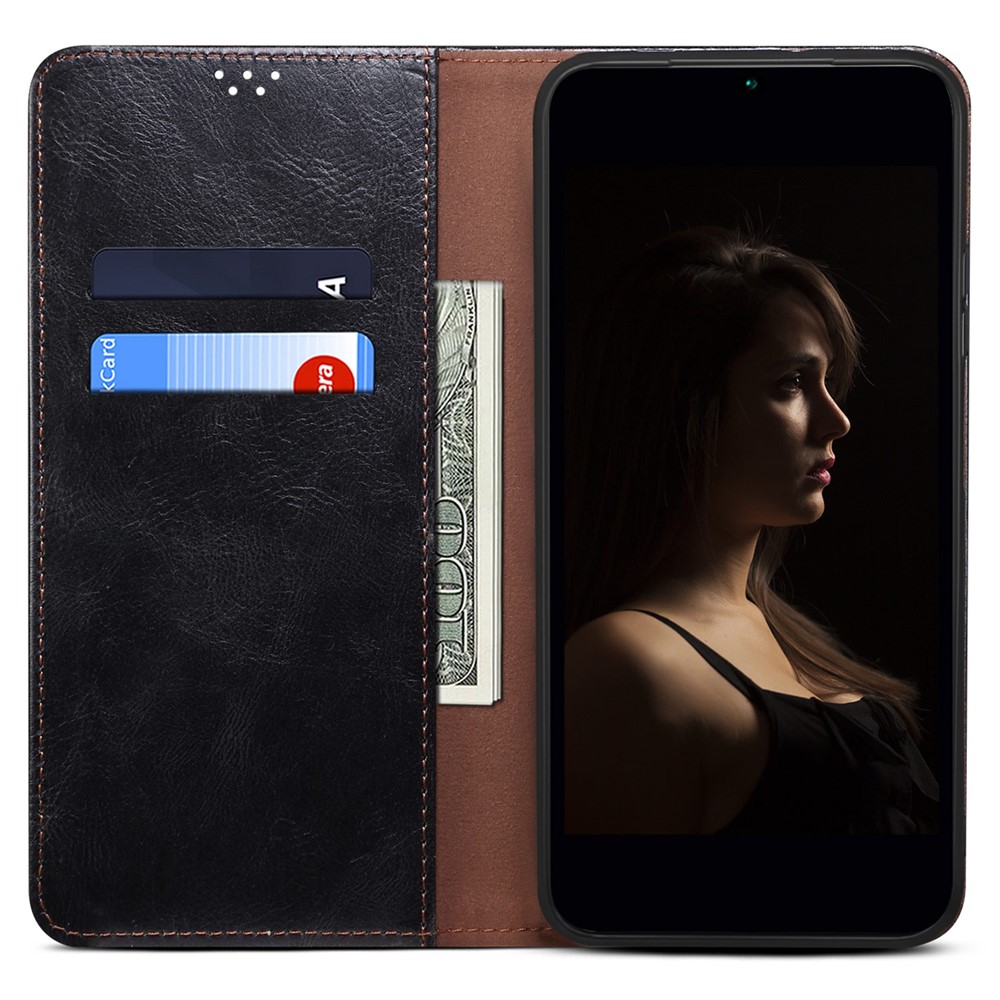 For iPhone 14 Pro Max 6.7 inch PU Leather Waxy Crazy Horse Texture Case Stand Wallet Folio Flip Phone Cover - Black-2