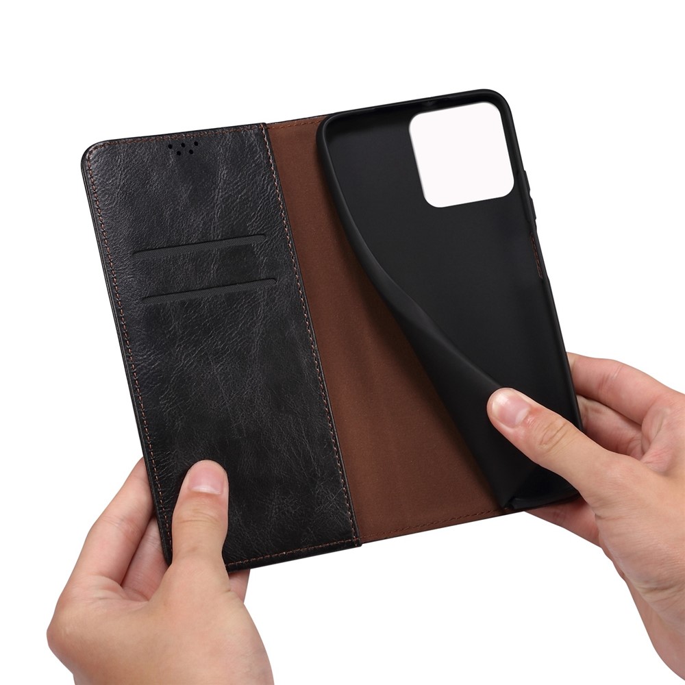 For iPhone 14 Pro Max 6.7 inch PU Leather Waxy Crazy Horse Texture Case Stand Wallet Folio Flip Phone Cover - Black-5