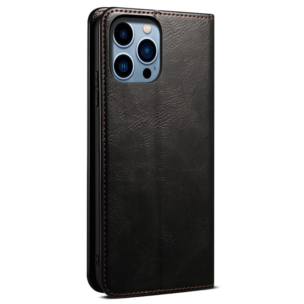 For iPhone 14 Pro Max 6.7 inch PU Leather Waxy Crazy Horse Texture Case Stand Wallet Folio Flip Phone Cover - Black-9