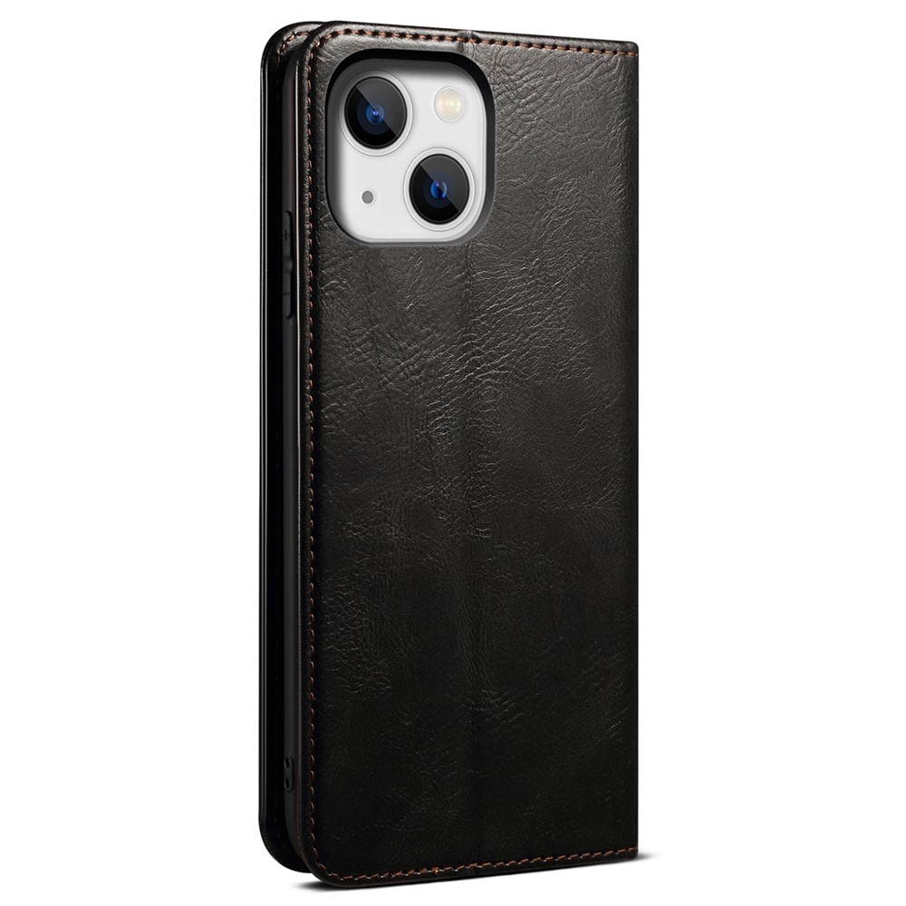 Waxy Crazy Horse Texture Phone Case for iPhone 14 6.1 inch, Anti-scratch PU Leather Stand Wallet Cover - Black-9