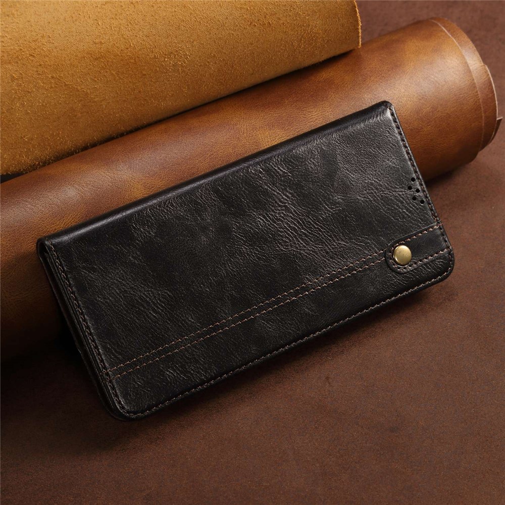 For Oppo A57 (2022) 5G / A77 5G Waxy Crazy Horse Texture PU Leather Case Auto Closing Magnetic Phone Cover with Wallet Stand - Black-7