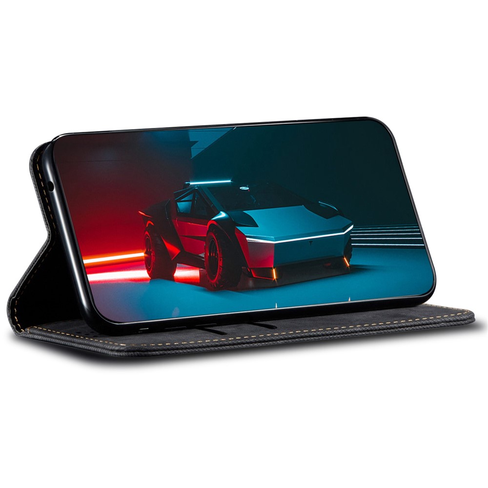 For Oppo A57 (2022) 5G / A77 5G Shockproof Phone Flip Wallet Cover Stand Scratch-resistant Jeans Cloth Texture PU Leather Mobile Phone Protective Case - Black-3