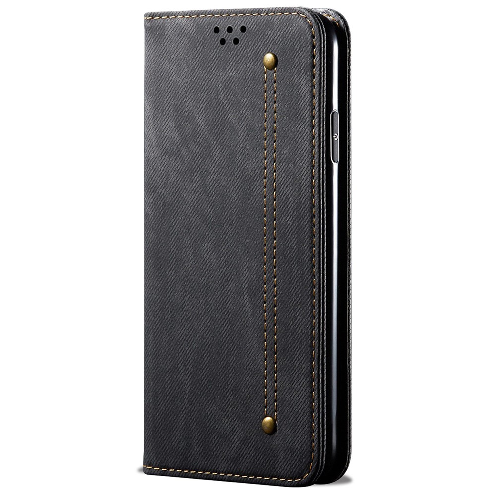 For Oppo A57 (2022) 5G / A77 5G Shockproof Phone Flip Wallet Cover Stand Scratch-resistant Jeans Cloth Texture PU Leather Mobile Phone Protective Case - Black-5