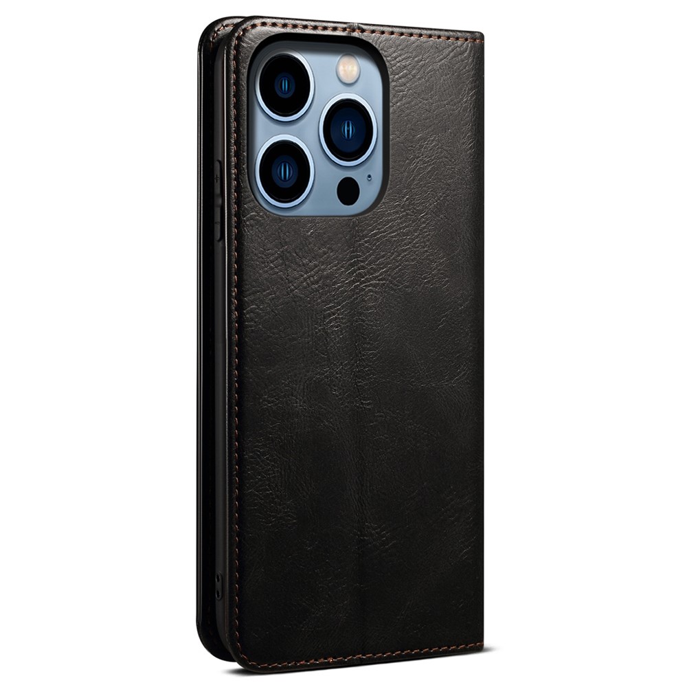 For iPhone 14 Pro 6.1 inch Shockproof Leather Phone Case Waxy Crazy Horse Texture Stand Wallet Protective Cover - Black-9