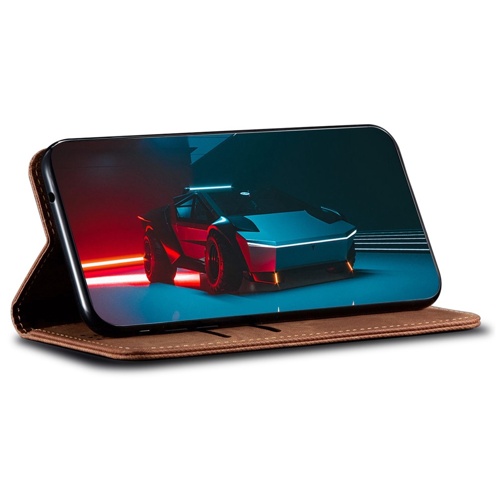 For iPhone 14 Pro 6.1 inch Phone Flip Wallet Cover Stand Scratch-resistant Jeans Cloth Texture PU Leather Mobile Phone Case - Coffee-3