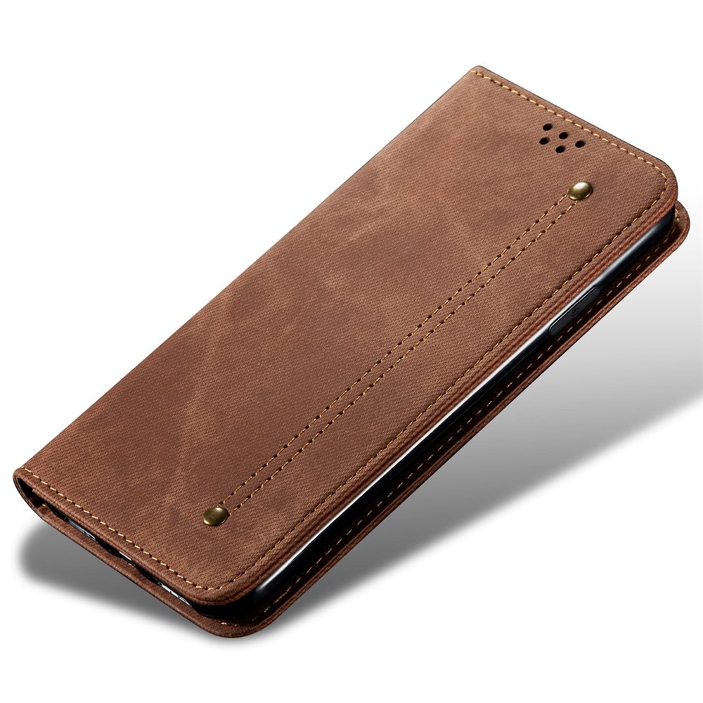 For iPhone 14 Pro 6.1 inch Phone Flip Wallet Cover Stand Scratch-resistant Jeans Cloth Texture PU Leather Mobile Phone Case - Coffee-4