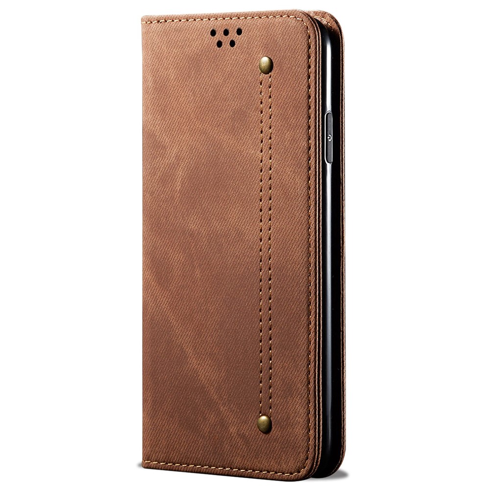 For iPhone 14 Pro 6.1 inch Phone Flip Wallet Cover Stand Scratch-resistant Jeans Cloth Texture PU Leather Mobile Phone Case - Coffee-5