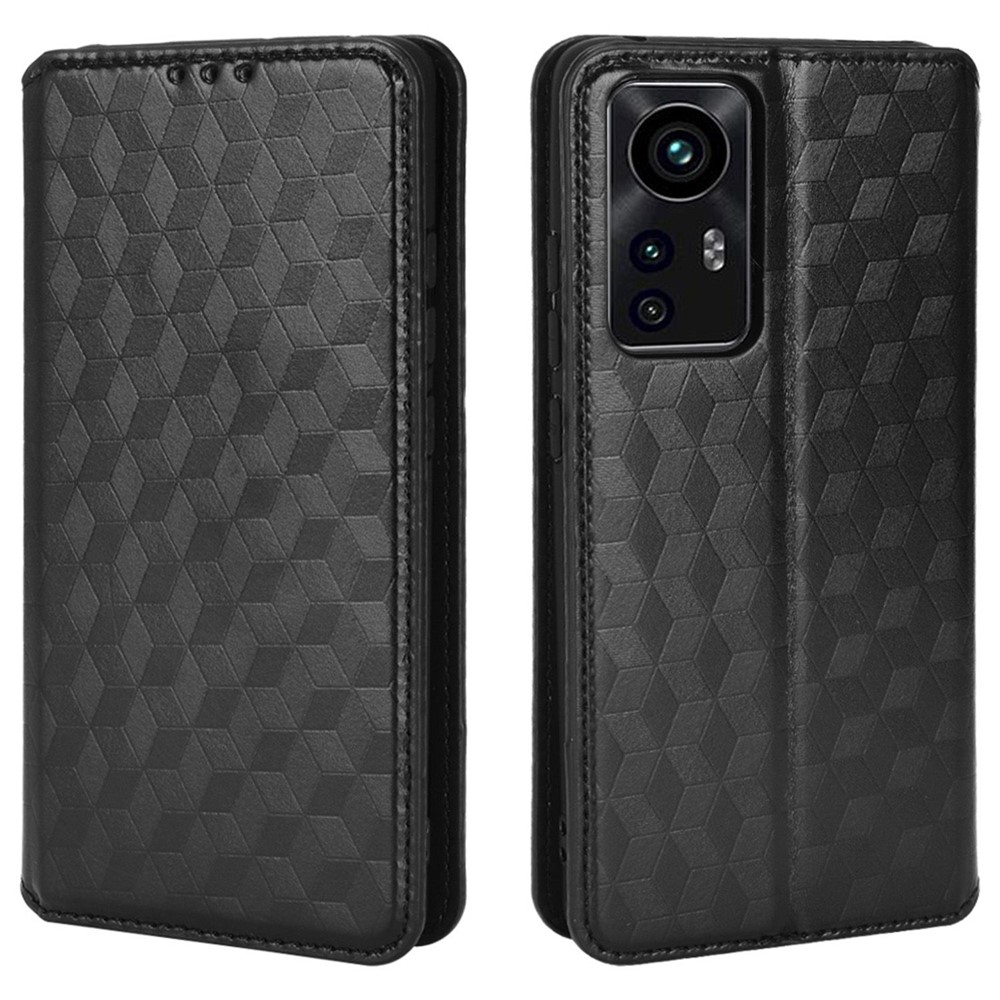 For Xiaomi 12 Lite 5G Imprinting Rhombus Pattern PU Leather Stand Wallet Case Magnetic Auto Closing Phone Cover - Black-1