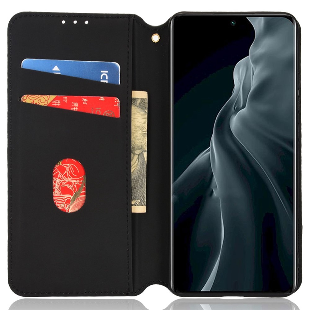 For Xiaomi 12 Lite 5G Imprinting Rhombus Pattern PU Leather Stand Wallet Case Magnetic Auto Closing Phone Cover - Black-2