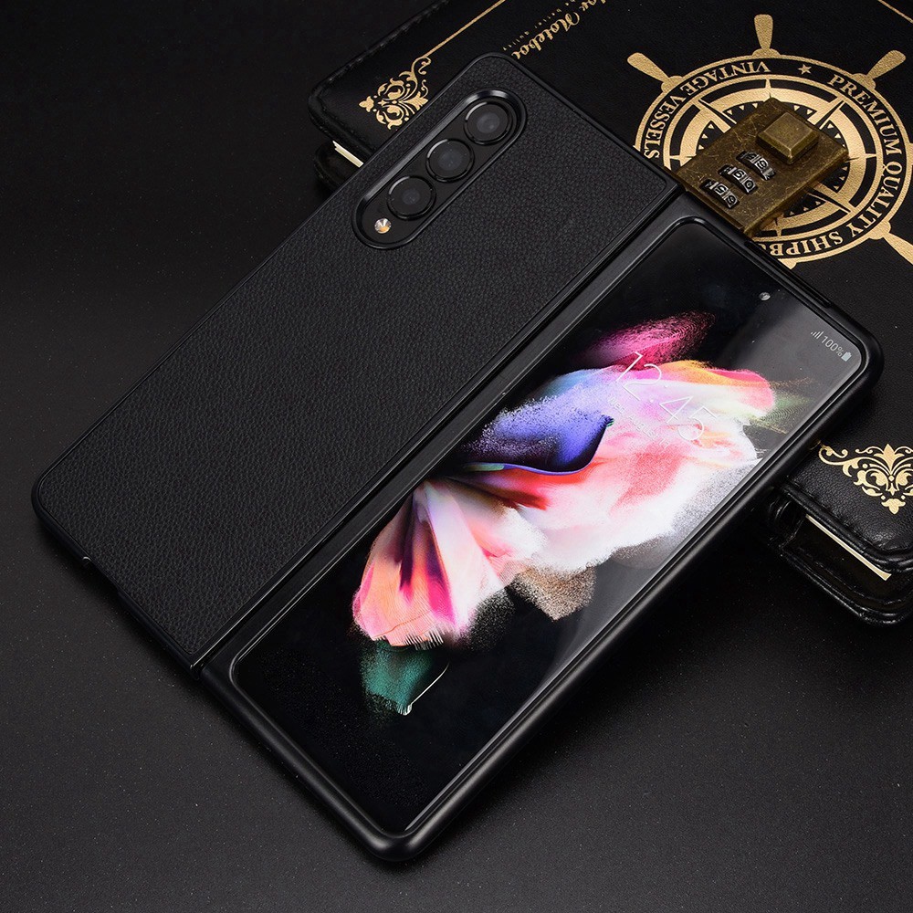 For Samsung Galaxy Z Fold4 5G Anti-scratch Litchi Texture PU Leather Coated PC Case Shockproof Cell Phone Cover - Black-5