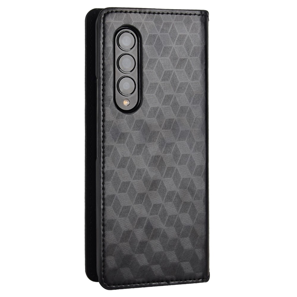 For Samsung Galaxy Z Fold4 5G PU Leather + PC Case Magnetic Auto-absorbed Imprinting Rhombus Pattern Stand Wallet Phone Cover - Black-7