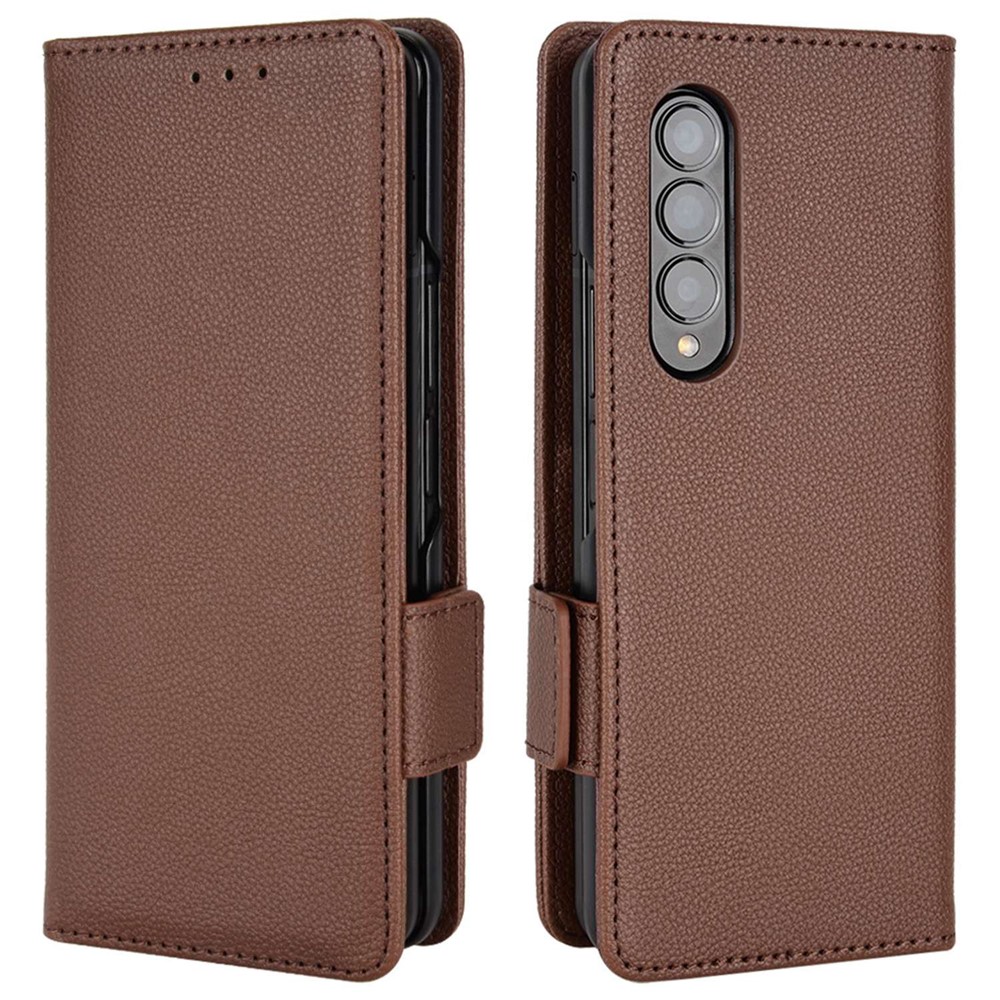 For Samsung Galaxy Z Fold4 5G Litchi Texture Wallet Stand Case PU Leather Full Protection Phone Cover - Brown-1