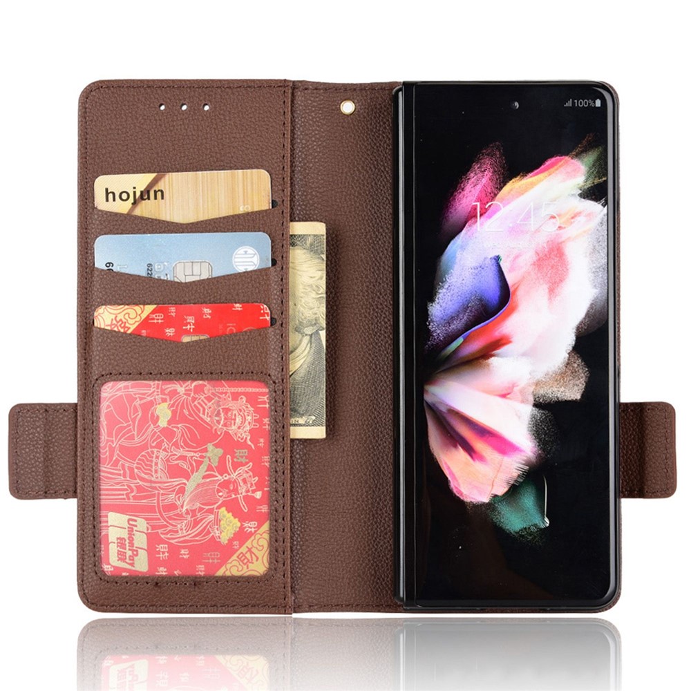 For Samsung Galaxy Z Fold4 5G Litchi Texture Wallet Stand Case PU Leather Full Protection Phone Cover - Brown-2