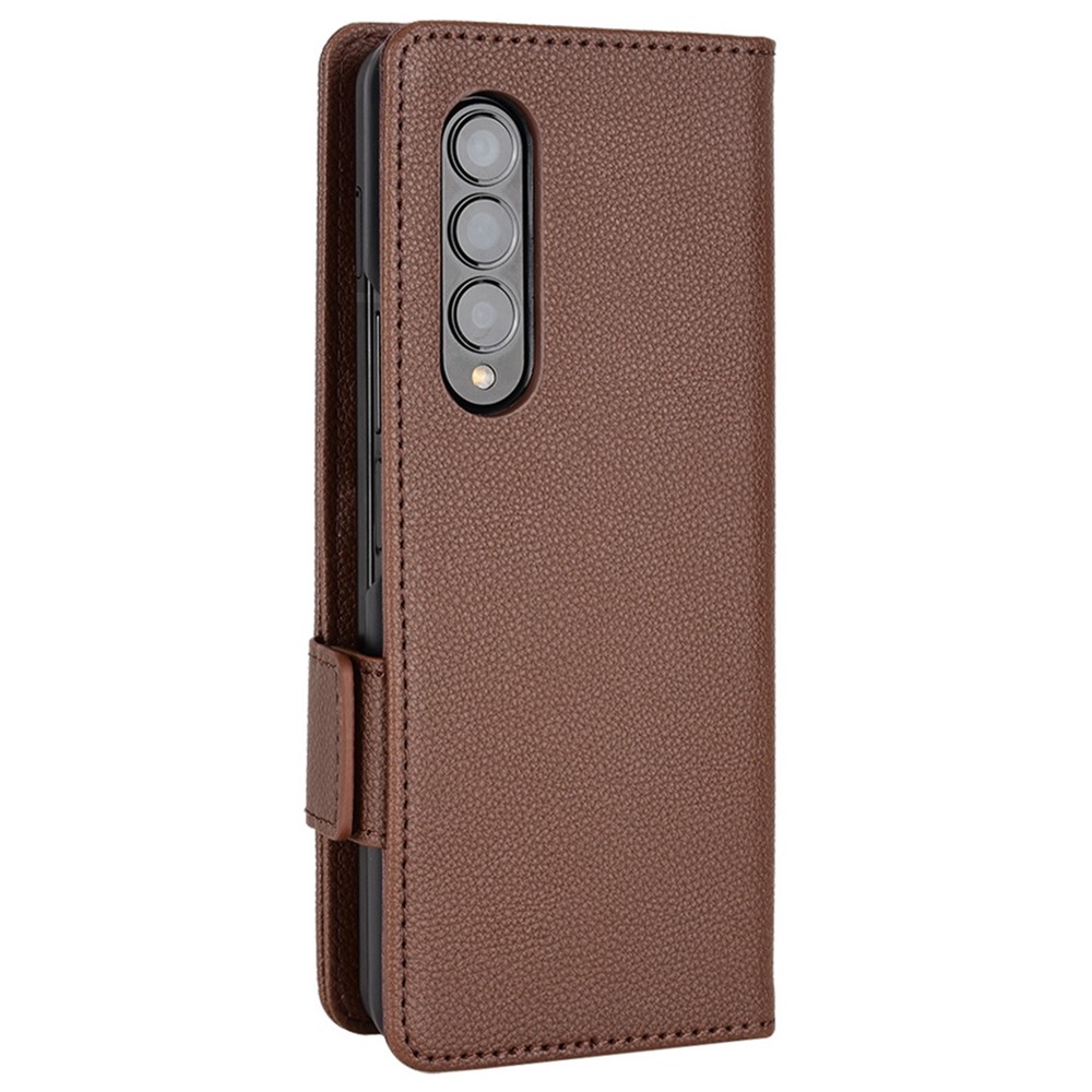 For Samsung Galaxy Z Fold4 5G Litchi Texture Wallet Stand Case PU Leather Full Protection Phone Cover - Brown-7