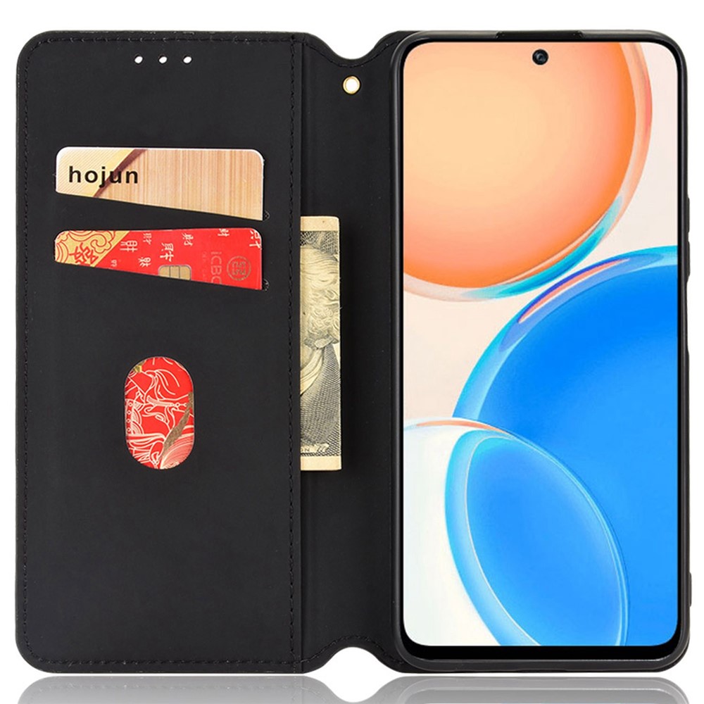 For Honor X8 / X30i Magnetic Auto-absorbed PU Leather Case Imprinting Rhombus Pattern Phone Wallet Stand Cover - Black-2