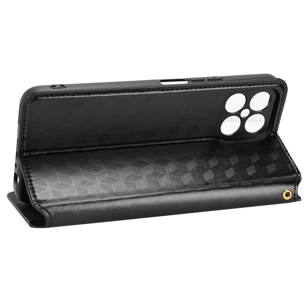 For Honor X8 / X30i Magnetic Auto-absorbed PU Leather Case Imprinting Rhombus Pattern Phone Wallet Stand Cover - Black-3