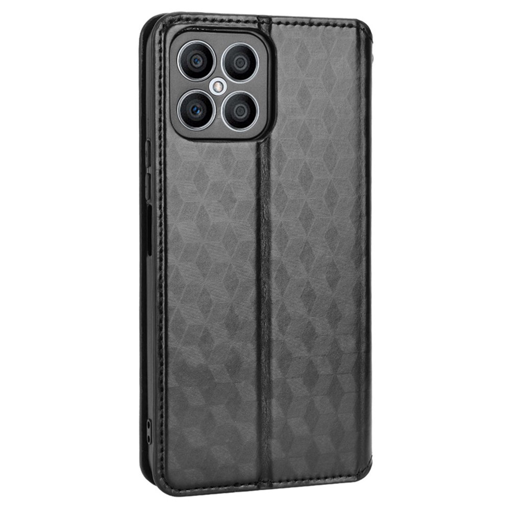 For Honor X8 / X30i Magnetic Auto-absorbed PU Leather Case Imprinting Rhombus Pattern Phone Wallet Stand Cover - Black-8