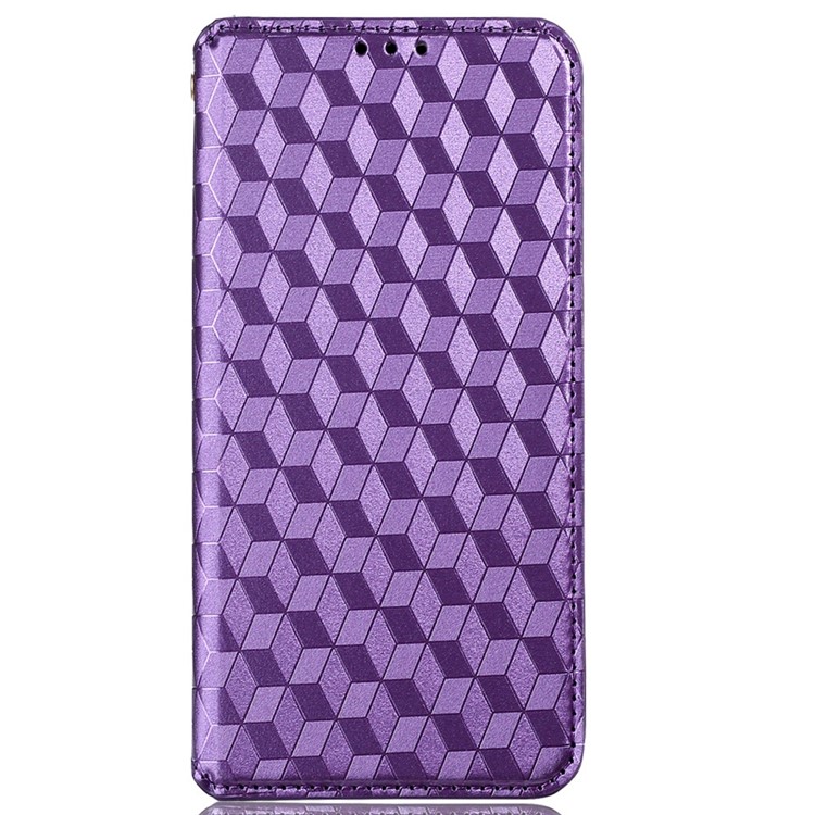 For Motorola Moto G (2022) 5G PU Leather Magnetic Auto-absorbed Phone Case Imprinting Rhombus Pattern Stand Wallet Folio Flip Cover - Brown-7