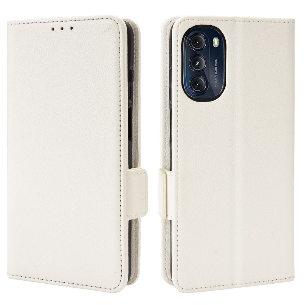 PU Leather Litchi Texture Cover for Motorola Moto G (2022) 5G, Side Magnetic Clasp Phone Case with Wallet Stand - White-1