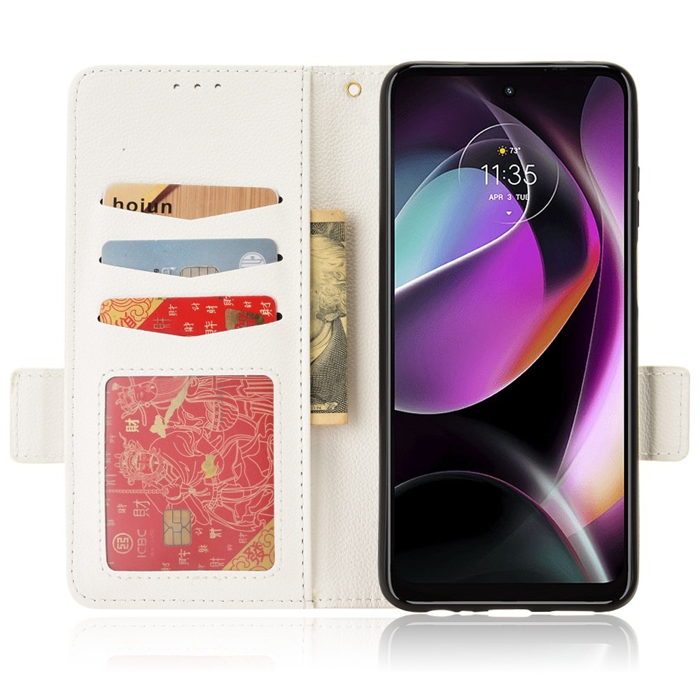 PU Leather Litchi Texture Cover for Motorola Moto G (2022) 5G, Side Magnetic Clasp Phone Case with Wallet Stand - White-2