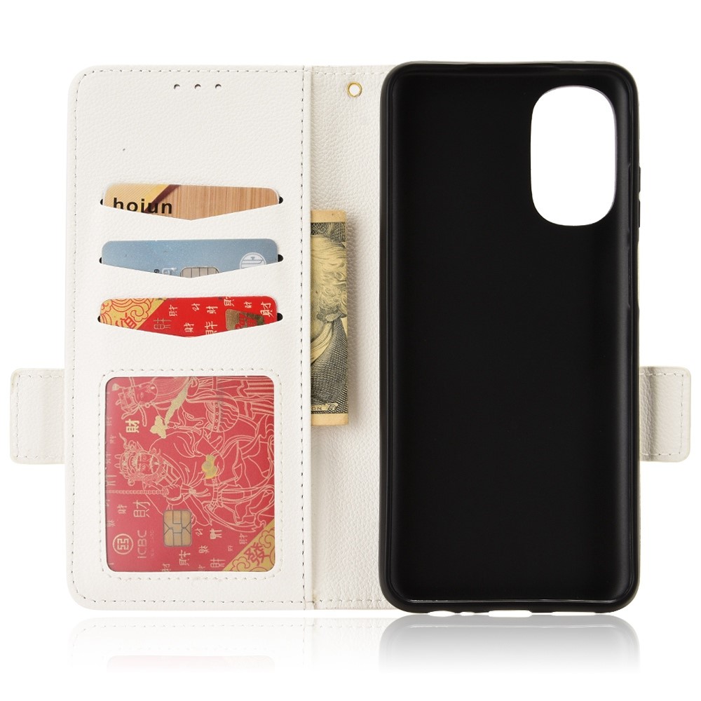 PU Leather Litchi Texture Cover for Motorola Moto G (2022) 5G, Side Magnetic Clasp Phone Case with Wallet Stand - White-4
