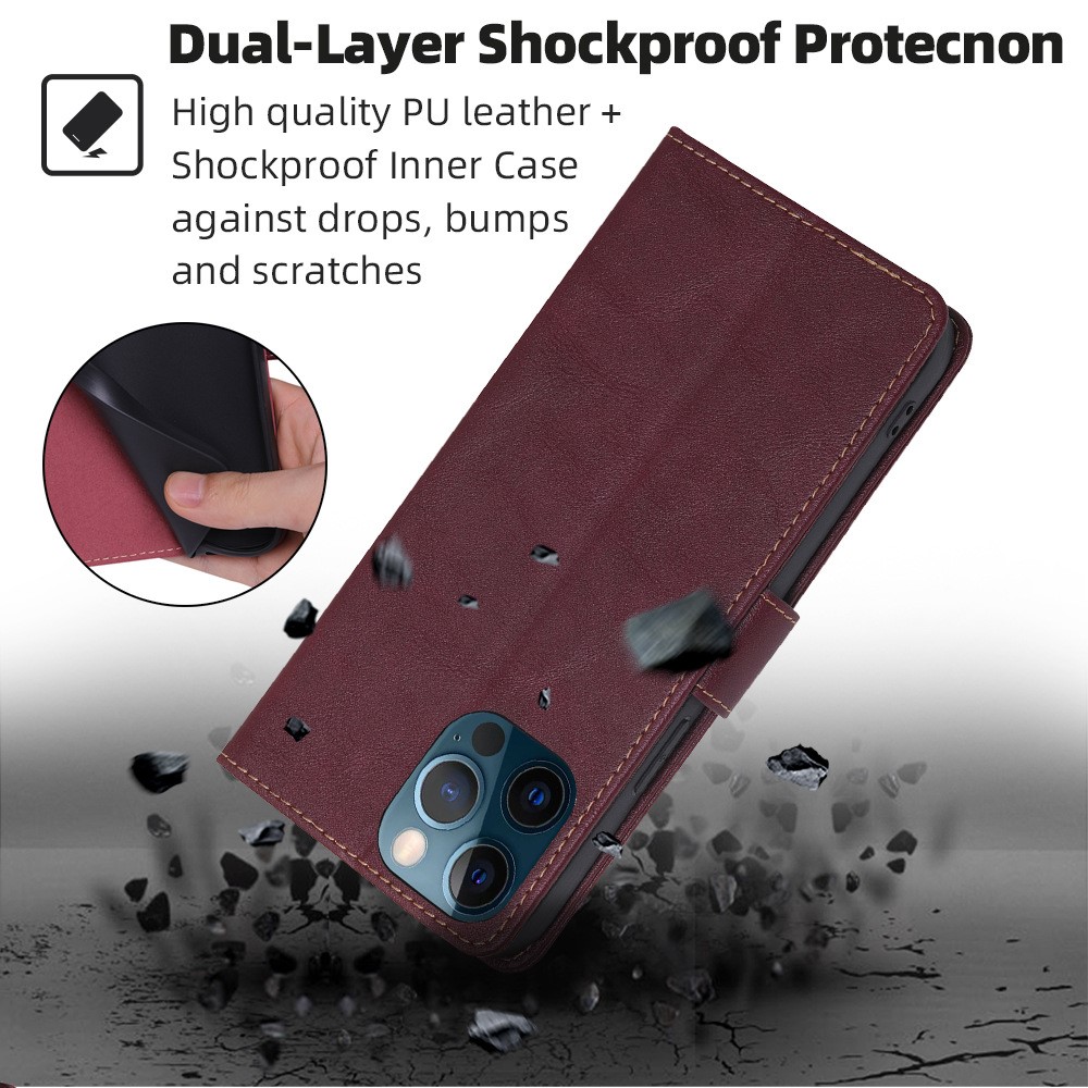 For Xiaomi 12S Ultra 5G Anti-fall Phone Case Water-repellent PU Leather Shockproof Flip Wallet Stand Cover with RFID Blocking Function - Wine Red-4