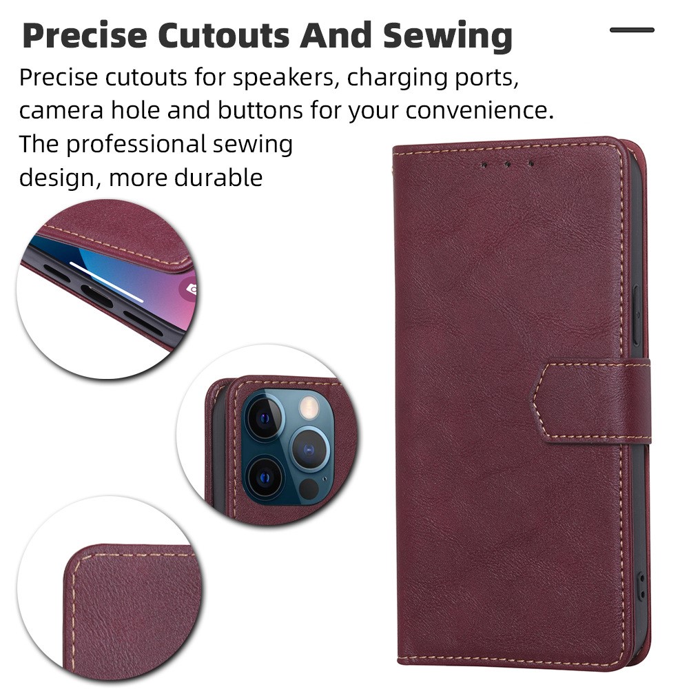For Xiaomi 12S Ultra 5G Anti-fall Phone Case Water-repellent PU Leather Shockproof Flip Wallet Stand Cover with RFID Blocking Function - Wine Red-5