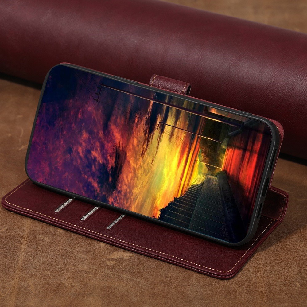 For Xiaomi 12S Ultra 5G Anti-fall Phone Case Water-repellent PU Leather Shockproof Flip Wallet Stand Cover with RFID Blocking Function - Wine Red-6
