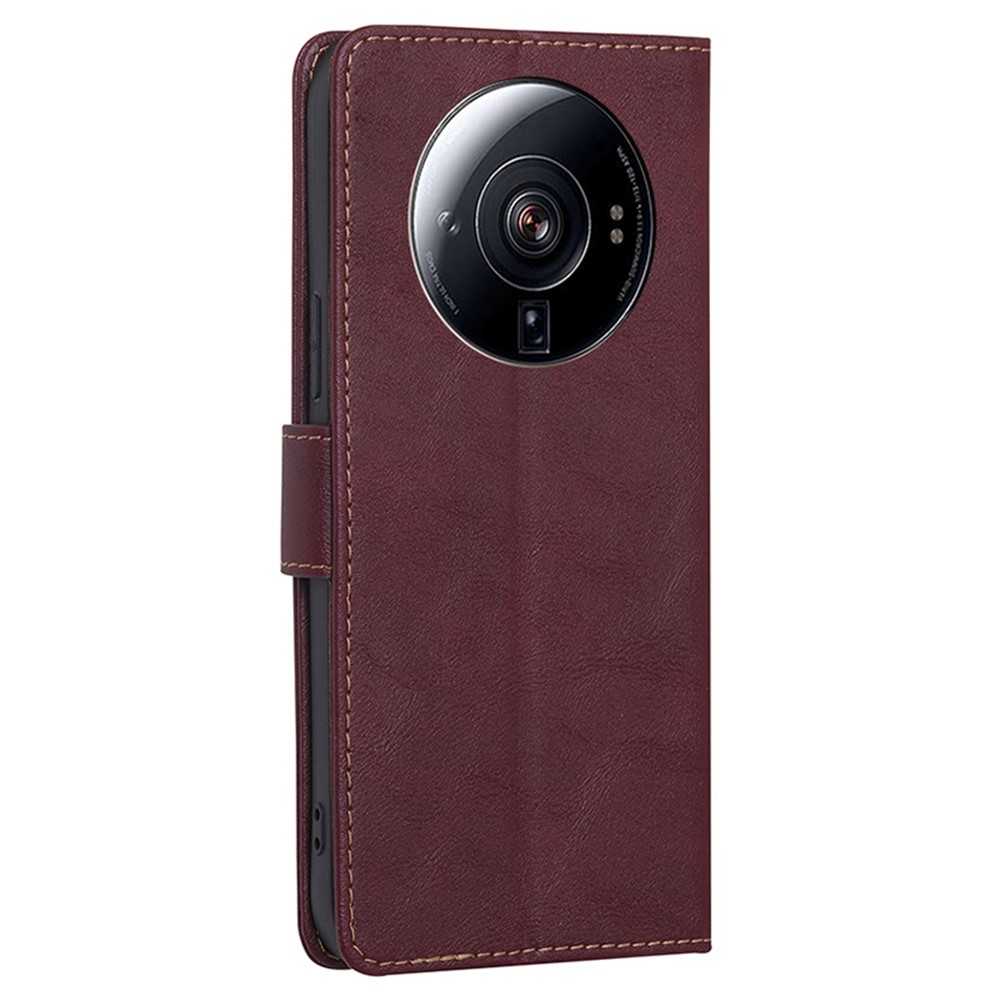 For Xiaomi 12S Ultra 5G Anti-fall Phone Case Water-repellent PU Leather Shockproof Flip Wallet Stand Cover with RFID Blocking Function - Wine Red-8