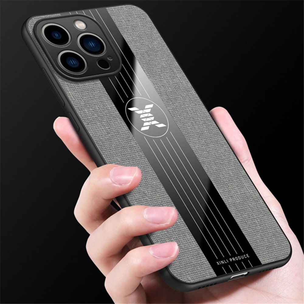 For iPhone 14 Pro 6.1 inch Ring Kickstand Phone Cover Cloth Texture Hybrid TPU + PC Case with Built-in Magnetic Holder Metal Sheet - Black-6
