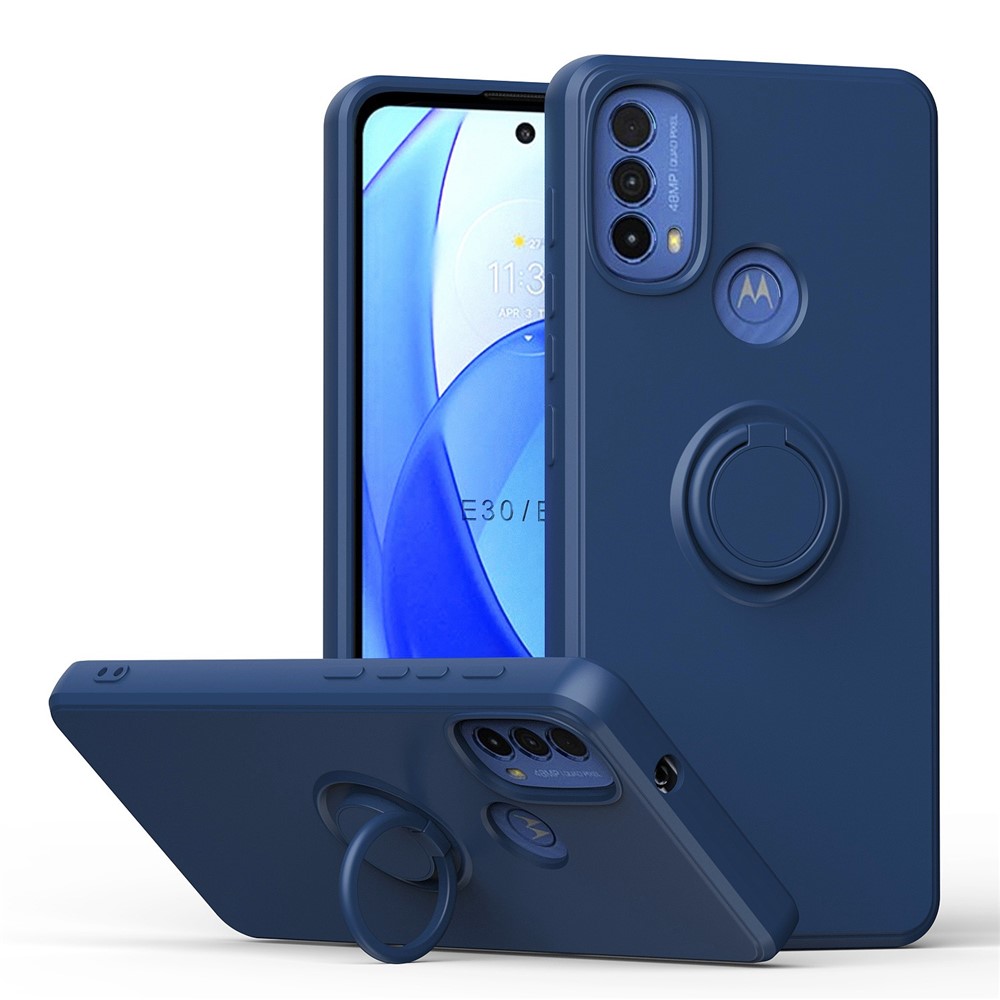 For Motorola Moto E30 / E40 Ring Kickstand TPU Case Anti-drop Rubberized Phone Cover with Built-in Magnetic Holder Metal Sheet - Sapphire-1