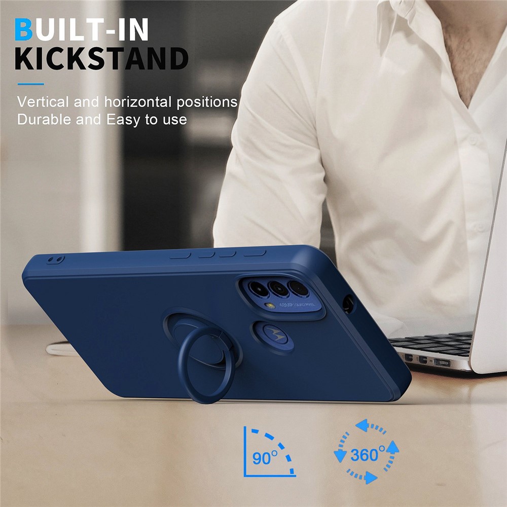 For Motorola Moto E30 / E40 Ring Kickstand TPU Case Anti-drop Rubberized Phone Cover with Built-in Magnetic Holder Metal Sheet - Sapphire-2