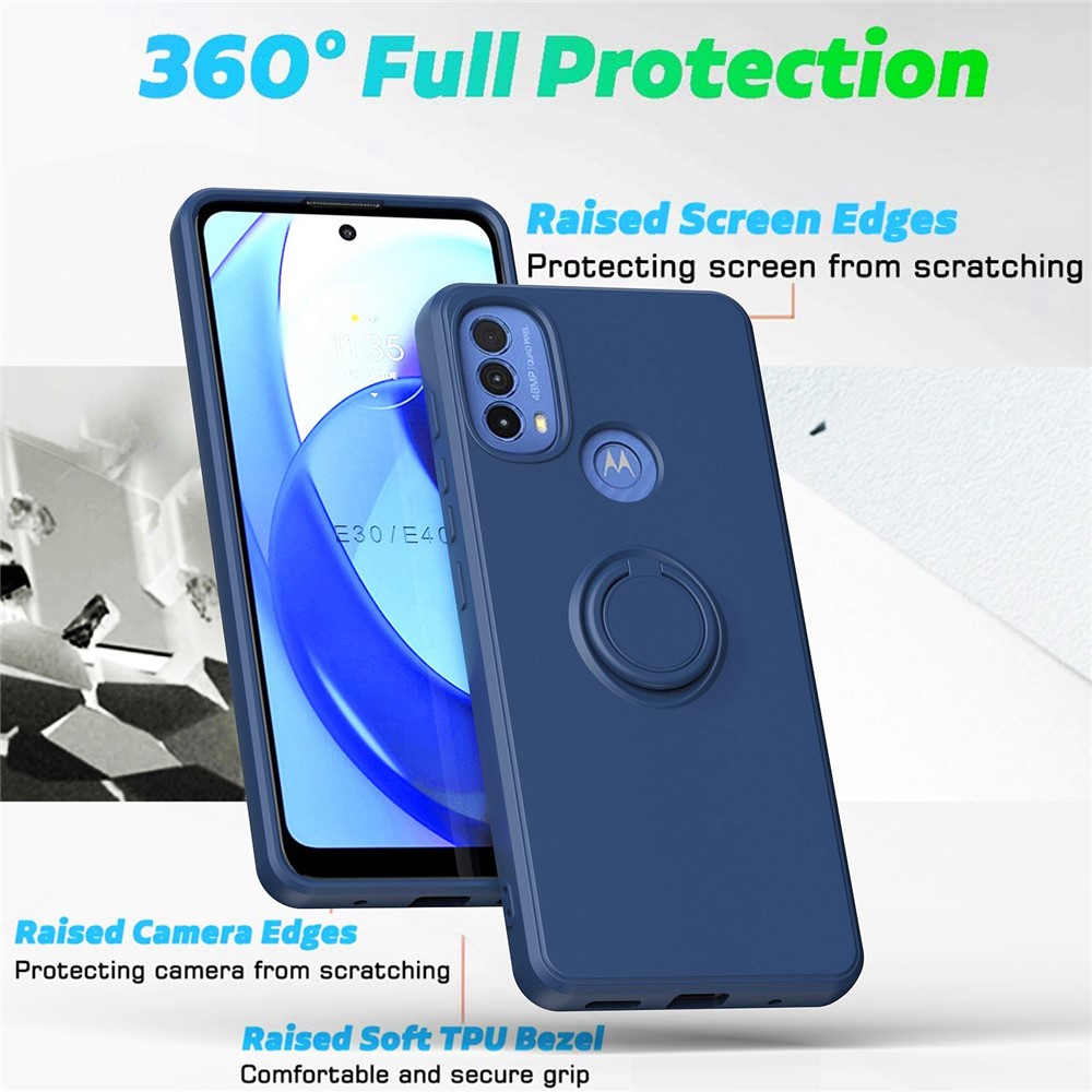 For Motorola Moto E30 / E40 Ring Kickstand TPU Case Anti-drop Rubberized Phone Cover with Built-in Magnetic Holder Metal Sheet - Sapphire-3