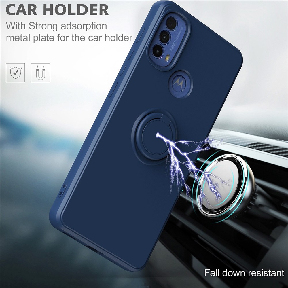For Motorola Moto E30 / E40 Ring Kickstand TPU Case Anti-drop Rubberized Phone Cover with Built-in Magnetic Holder Metal Sheet - Sapphire-5