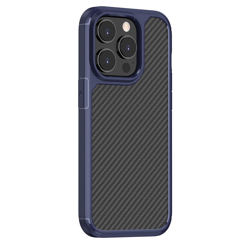 Carbon Fiber Texture Phone Case for iPhone 14 Pro 6.1 inch, Anti-scratch Matte Translucent PC + TPU Cover - Dark Blue-2