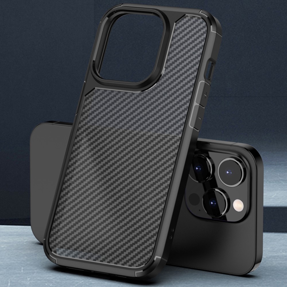Carbon Fiber Texture Phone Case for iPhone 14 Pro 6.1 inch, Anti-scratch Matte Translucent PC + TPU Cover - Dark Blue-3