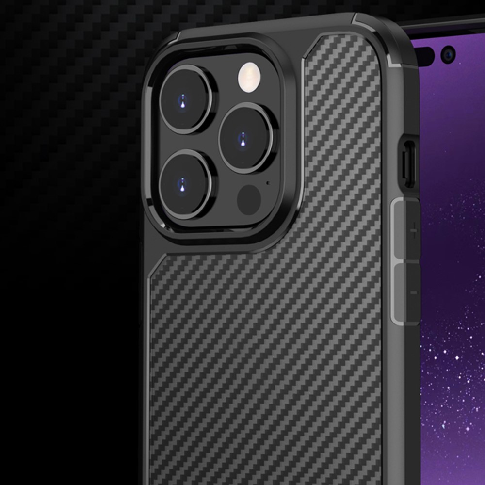 Carbon Fiber Texture Phone Case for iPhone 14 Pro 6.1 inch, Anti-scratch Matte Translucent PC + TPU Cover - Dark Blue-4