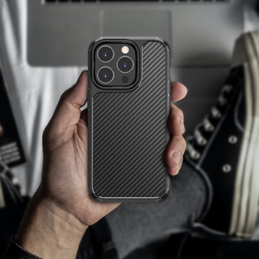 Carbon Fiber Texture Phone Case for iPhone 14 Pro 6.1 inch, Anti-scratch Matte Translucent PC + TPU Cover - Dark Blue-5