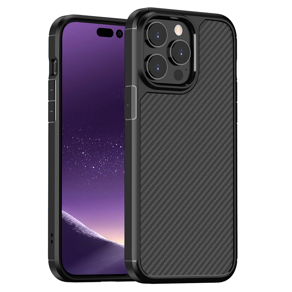 For iPhone 14 Pro Max 6.7 inch Translucent Carbon Fiber Texture Matte Phone Cover Anti-drop PC + TPU Hybrid Case - Black-1