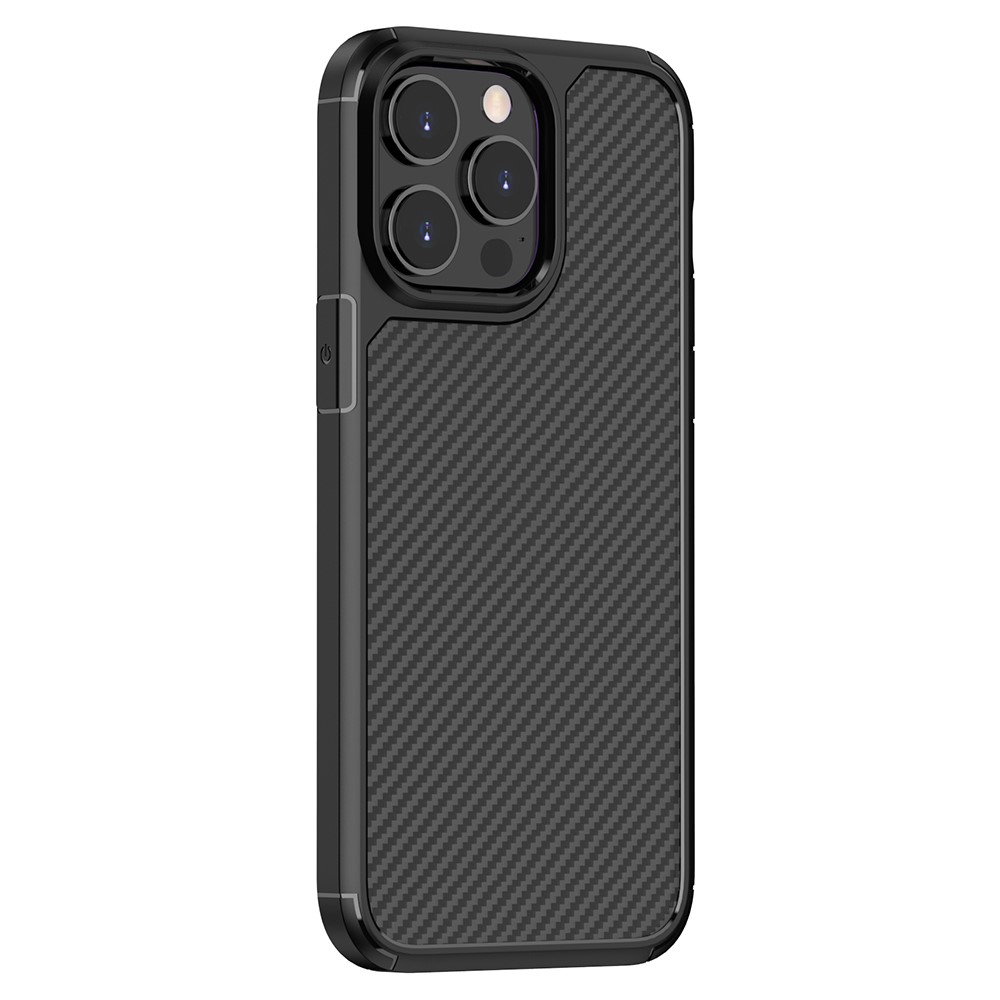 For iPhone 14 Pro Max 6.7 inch Translucent Carbon Fiber Texture Matte Phone Cover Anti-drop PC + TPU Hybrid Case - Black-2